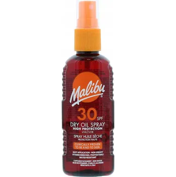 Přípravek na opalování Bronzující olej na opalování ve spreji Malibu Suchý olej ve spreji SPF30
