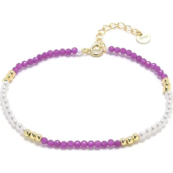 Náramek 4U Stříbrný/pozlacený náramek s přírodním rubínem a perlami