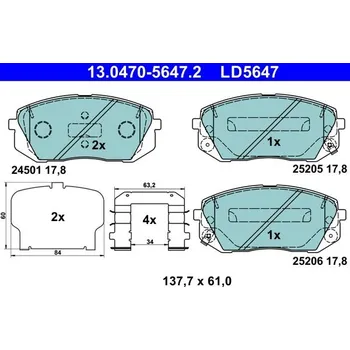 Brzdová destička Sada brzdových destiček, kotoučová brzda ATE 13.0470-5647.2