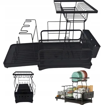 Organizace kuchyně Odkapávač Na Nádobí Stojící dvouúrovňová černá Velký odkapávač na nádobí