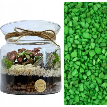 Obraz ZELENÝ DEKORATIVNÍ ŠTĚRK barevný, DEKORACE pro LES VE SKLENICI, substrát 3-4mm