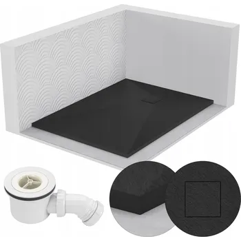 Sprchová vanička SPRCHOVÁ VANIČKA OBDÉLNÍKOVÁ 100x90 KAMENNÝ VZOR 2,6 CM ČERNÁ + SIFON