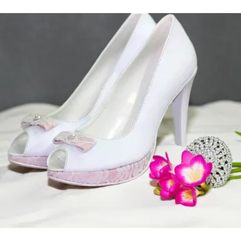 Dámské lodičky Svatební lodičky na platformě - růžovobílé Velikost obuvi: 42