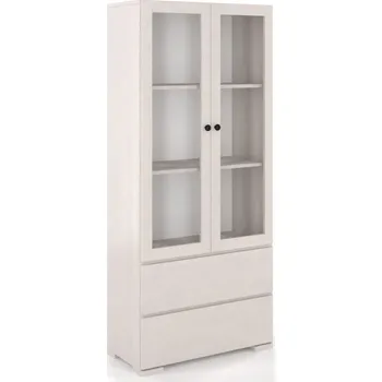 Knihovna Visby Dřevěná vitrína s proskelnými dveřmi Sandemo 2S80, buk (Barva: Bílá)