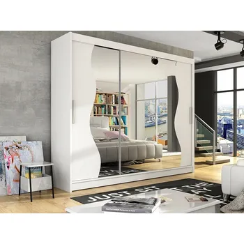 Šatní skříň Skříň Nejlevnějšínábytek.cz ANDE 250 x 215 x 58 cm bílá skříň se zrcadlem