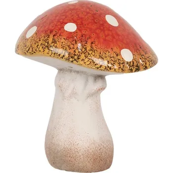 Bílo-červená keramická dekorace houba Muchomůrka M - 13*13*15 cm
