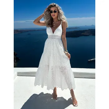 Dámské šaty Bílé dlouhé letní šaty PLONTY na ramínka Velikost: ONESIZE