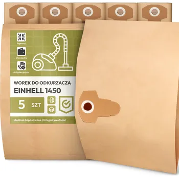 Sáček do vysavače 5x SÁČEK do VYSAVAČE Einhell 1450 Papírový 2-vrstvý Silný Sáčky 2A
