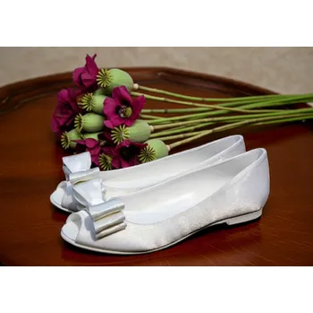 Dámské lodičky Svatební balerínky s mašlí a prázdnou špičkou - bílé Velikost obuvi: 34