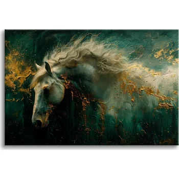 Obraz Moderní obraz Abstrakce Obrazy na plátně Lahvově Zeleň Zlatá 60x90