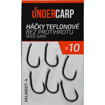 Rybářský háček 10ks - Háčky UnderCarp Teflonové bez protihrotu WIDE GAPE Velikost 4