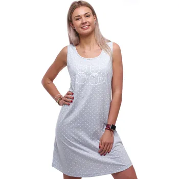 Dámská noční košile Světle šedá puntíkatá dámská noční košilka bez rukávů s kočkami 1C4063 šedá xxl