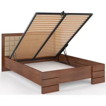 Postel Visby Dřevěná čalouněná postel Gotland High BC, buk (Barva dřeva: Ořech, Rozměr: 200x200 cm, Barva látky: Casablanca 2302)