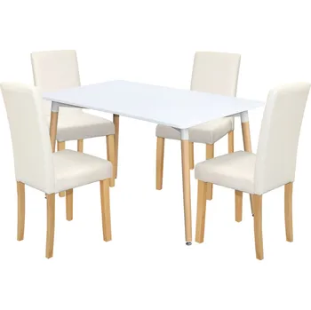 Jídelní set IdeaNabytek Jídelní stůl ONE 140x90 bílý + 4 židle PRIMA bílá/světlé nohy