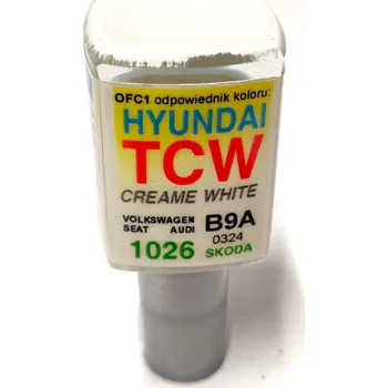Autolak ARASYSTEM Lakovací tužka TCW - 1026 Creamy White - Bílá Candy 1026 Hyundai (2010-2023) a Škoda (1996-2015) 10ml