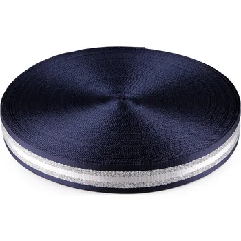 Hladký oboustranný popruh s lurexem šíře 38 mm Varianta: 7 modrá tmavá stříbrná, Balení: 1 m