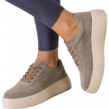 Dámské tenisky Dámské BÉŽOVÉ kožené SNEAKERS na platformě Creepers - Pohodlná sportovní obuv vel. 39