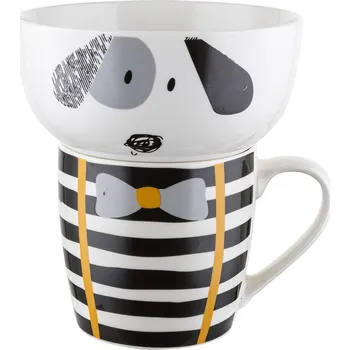 Dětský snídaňový jídelní set BOBI miska + hrnek, dekor PES, porcelán