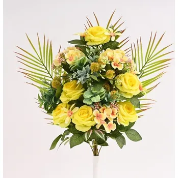 umělá květina Kytice růží 60 cm, žlutá