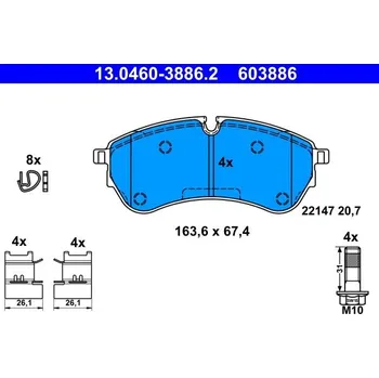 Brzdová destička Sada brzdových destiček, kotoučová brzda ATE 13.0460-3886.2