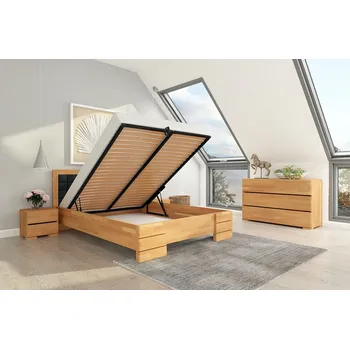 Postel Visby Dřevěná čalouněná postel Gotland High BC, buk (Barva dřeva: Přirodní, Barva látky: Casablanca 2315, Rozměr: 120x200 cm)