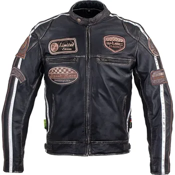 Pánská bunda W-tec Pánská kožená moto bunda Sheawen Vintage (Barva: černá, Velikost: 4XL)