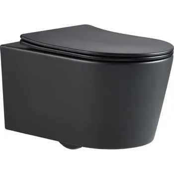 Klozet Swiss aqua technologies WC závěsné SAT Brevis včetně prkénka softclose, 48 cm, černý SATBRE010RREXPBKM