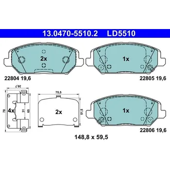 Brzdový systém Sada brzdových destiček, kotoučová brzda ATE 13.0470-5510.2