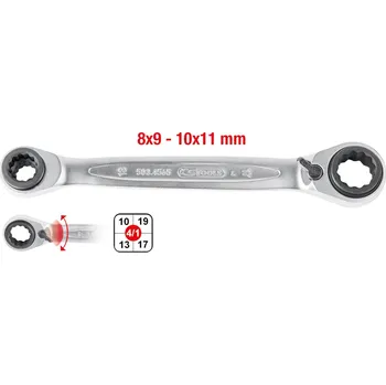 Auto-moto KS Tools Přepínací dvojitý očkový klíč s ráčnou GEARplus 4v1, 10x19 13x17 mm 503.4565