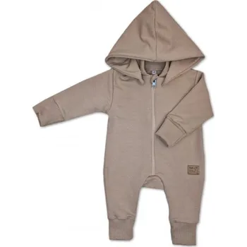 Kojenecký overall Dětský teplákový overal bez šlapek s odepínatelnou kapucí, bavlna, mocca, vel. 74