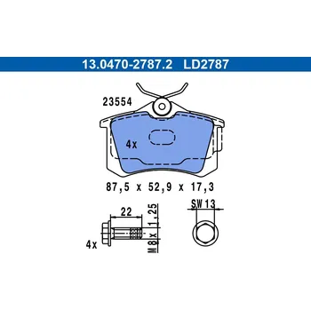 Brzdová destička Sada brzdových destiček, kotoučová brzda ATE 13.0470-2787.2