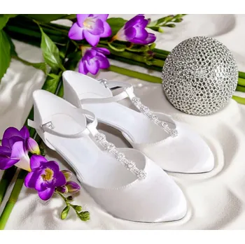 Dámské lodičky Saténové svatební boty se štrasovým zapínáním bílé Velikost obuvi: 34