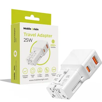 Mobilní telefon Cestovní adaptér Mobile Origin Travel Adapter 25W EU/US/UK/AU White