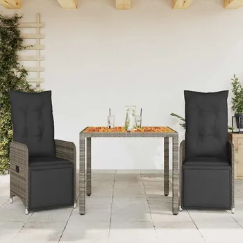 3dílný zahradní bistro set s poduškami šedý polyratan Šedá 3277157