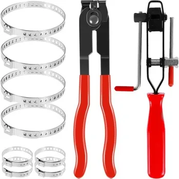 Sada nářadí Sada nářadí na montáž manžet poloos a hadic Páskovací nástroj s klikou Kleště na ušní spony Nerezové pásky Servis homokinetických kloubů