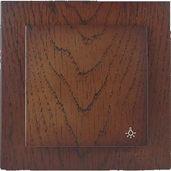 vypínač ELITE - Vypínač tlačítko 1/0 tmavé dřevo - vlašský ořech - symbol zvonek (SE01/S-D3 - symbol zvonek)