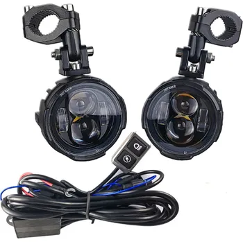 Osvětlení pro motocykl Sada 2 ks motocyklových LED světel 100W Bílé a žluté přídavné dálkové osvětlení s přepínačem Pomocná světla na motorku