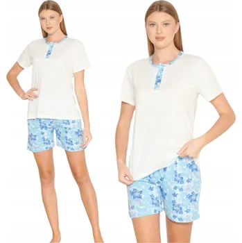 Dámské pyžamo Dámské bavlněné pyžamo MORELLA krátký rukáv krátké KRAŤASY rozepínací M