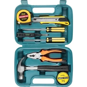 Sada nářadí Univerzální sada ručního nářadí 9 ks v plastovém pouzdře Kladívko Kleště Šroubováky Nůž Metr Tester Domácí opravy Praktická výbava modrá
