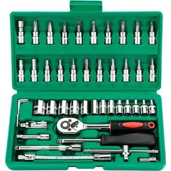 Sada nářadí Sada nástrčných hlavic 46 ks 1/4" Šestihranné nástrčné klíče s ráčnou a příslušenstvím v plastovém pouzdře Přesné servisní nářadí