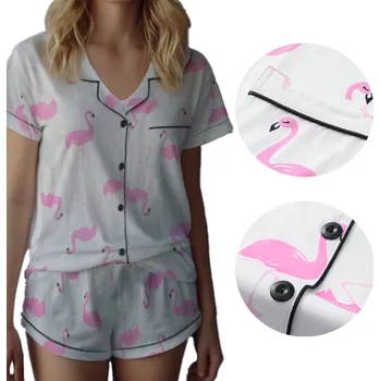 Dámské pyžamo Dámské pyžamo na knoflíky BÍLÉ PLAMEŇÁCI kapsička lemování límeček M