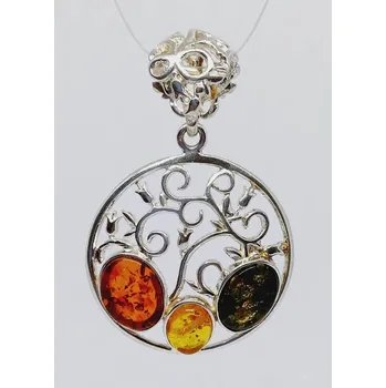 Přívěsek Přívěsek Stříbrné zdobené kolečko s jantary (přívěsek)