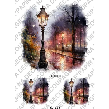 Umělecký papír Rýžový a soft papír na decoupage - Noční ulice - KB01163 Materiál: Soft, Rozměr: A4