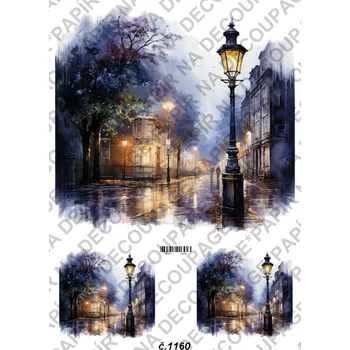 Umělecký papír Rýžový a soft papír na decoupage - Noční ulice - KB01160 Materiál: Soft, Rozměr: A4