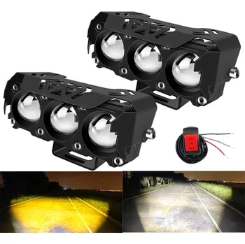 Osvětlení pro motocykl Sada 2 ks LED tříbodové světlomety 50W 1000 lm pro motocykly Bílé a žluté světlo DC/AC 10–80V IP67 Vypínač Hliníkové tělo Dálkové i potkávací