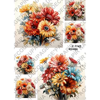 Umělecký papír Rýžový a soft papír na decoupage - Gerbery - KB01142 Materiál: Soft, Rozměr: A4