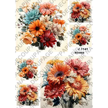 Umělecký papír Rýžový a soft papír na decoupage - Gerbery - KB01141 Materiál: Soft, Rozměr: A4