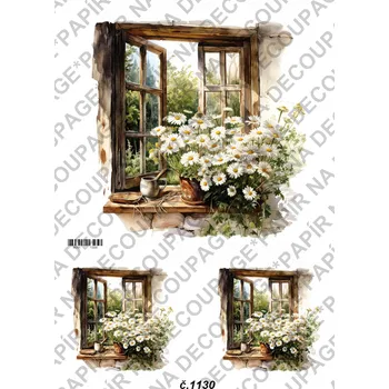 Umělecký papír Rýžový a soft papír na decoupage - Okno s kopretinami - KB01130 Materiál: Soft, Rozměr: A4