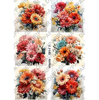 Umělecký papír Rýžový a soft papír na decoupage - Gerbery - KB01143 Materiál: Soft, Rozměr: A4