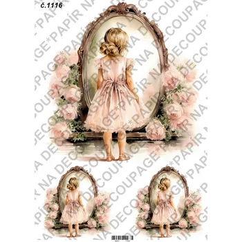 Umělecký papír Rýžový a soft papír na decoupage - Děvčátko u zrcadla - KB01116 Materiál: Soft, Rozměr: A4